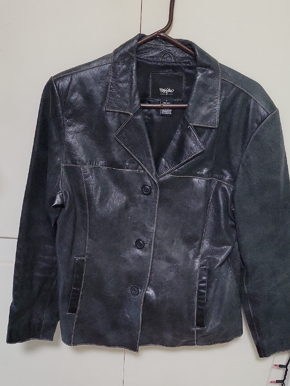 Black Leather Button-Front Jacket Mossimo.